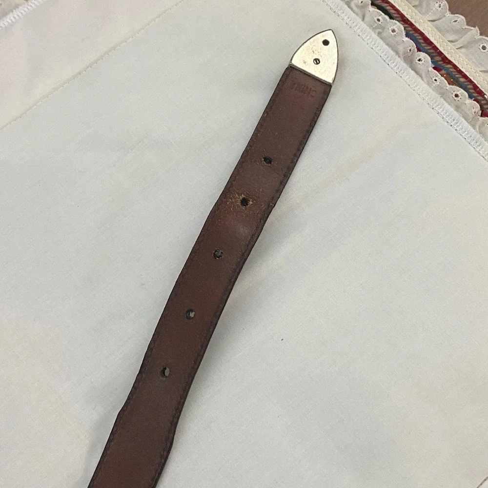 AML 3000 VTG Brown Top Grain Oil Tan Leather Golf Belt Silver Tone Concho Sz 36